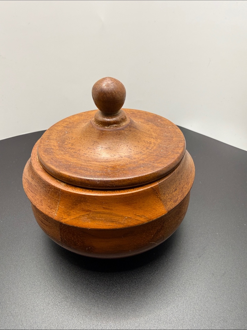 Round Wooden Lidded Trinket Box - Warm Brown